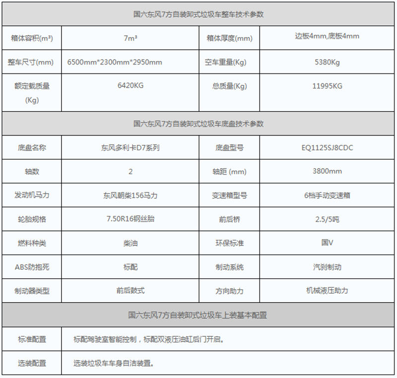 国六自卸垃圾车参数
